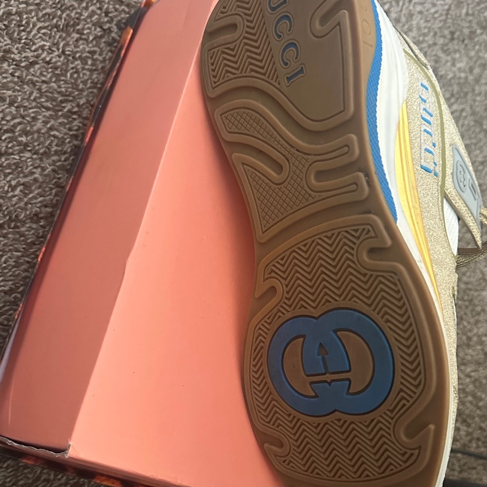 Gucci Gold and White Mesh Sneakers - Picture 2 of 2